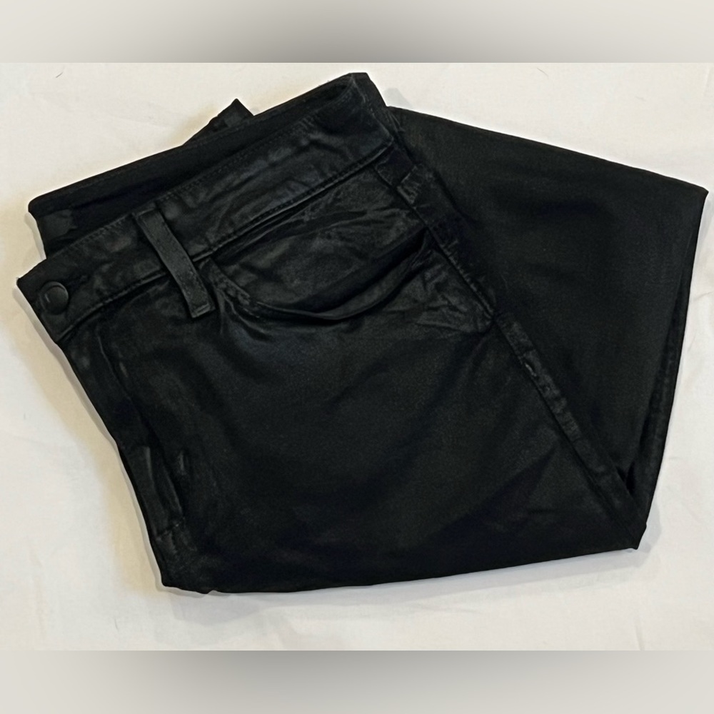Joe’s Black sheen/resin skinny jeans, lightly worn